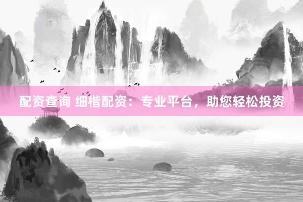 配资查询 细楷配资：专业平台，助您轻松投资