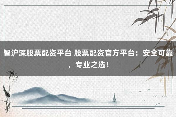 智沪深股票配资平台 股票配资官方平台:安全可靠,专业之选!
